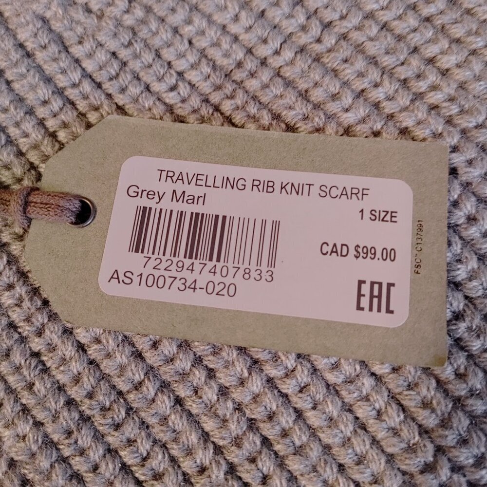 NWT ALL SAINTS WOOL BLEND TRAVELLING RIB KNIT GREY SCARF - Picture 6 of 9